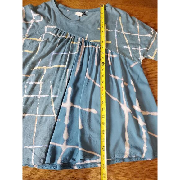 Akemi Kin Anthropologie Women Top Small Blue LIGHT STREAKS Flowey Short Sleeve - Picture 10 of 12